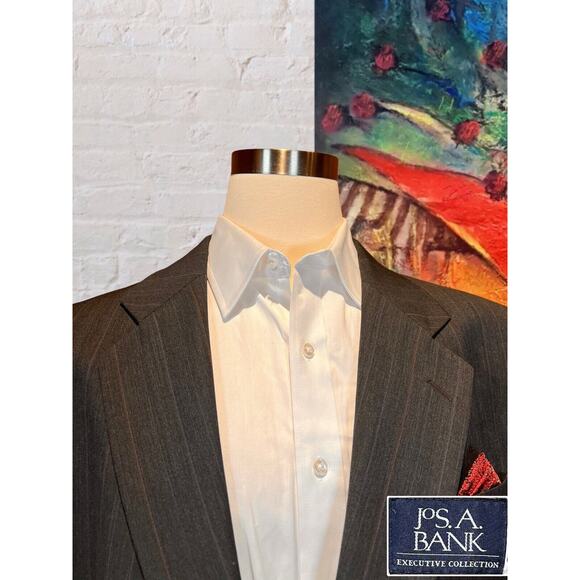 Jos A Bank 48R Gray Blue Red Pinstripe Blazer Casual Sport Coat Jacket Repair - Picture 2 of 16